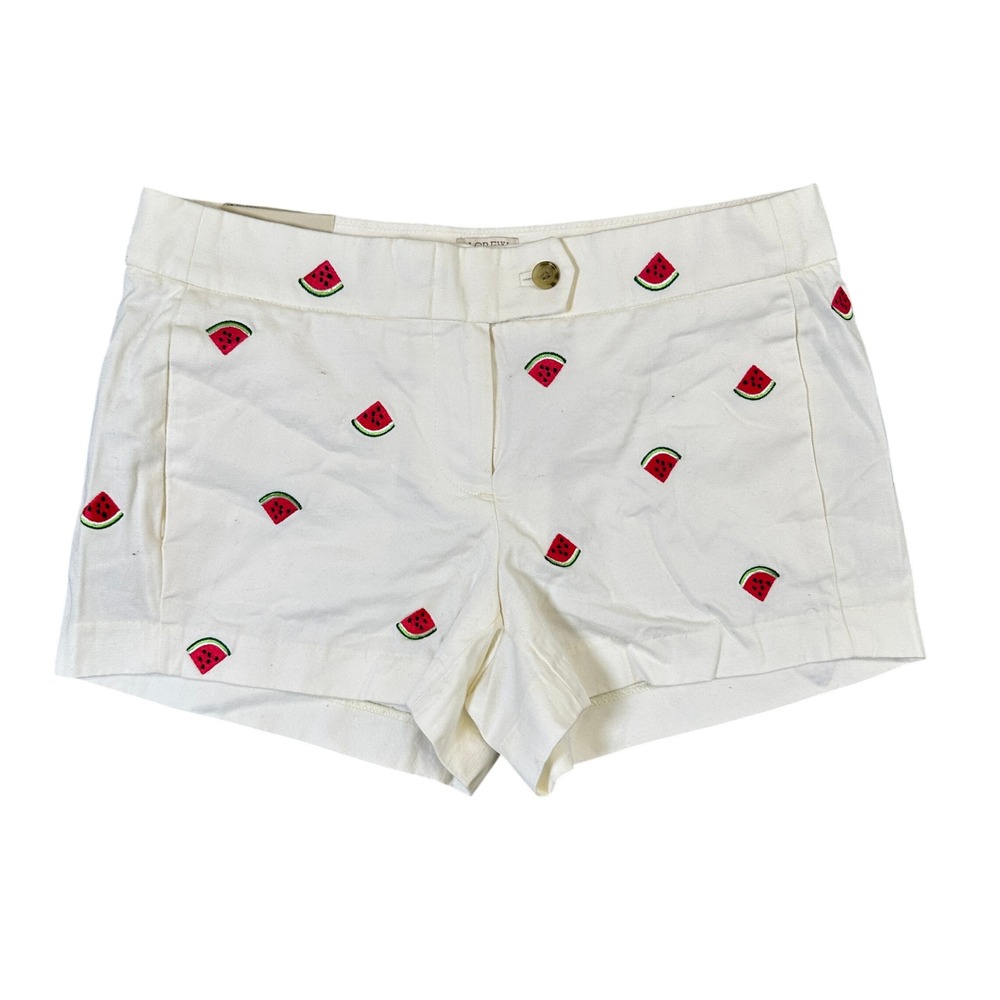 NWT J.Crew Chino City Fit Watermelon Embroidered Shorts White G5268 Womens 2